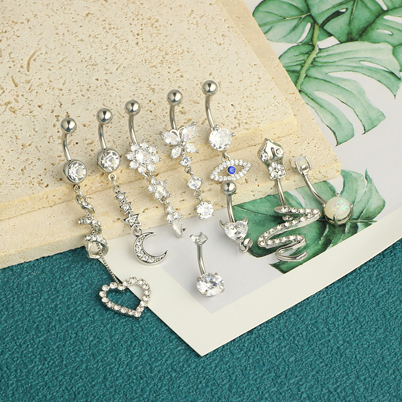 Rose Gold Belly Button Ring Set 9Pcs Stainless Steel Body Piercing Jewelry detail image 14