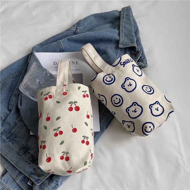 Customized Canvas Bag Cartoon Printed Canvas Bag Casual Female Student Large Capacity Handbag Children's Cute Water Cup Bag