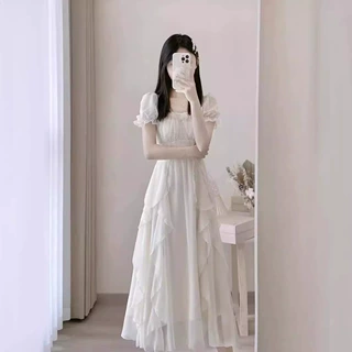 法式白色高级感仙女连衣裙女夏季2025新款超仙公主裙温柔风长裙子