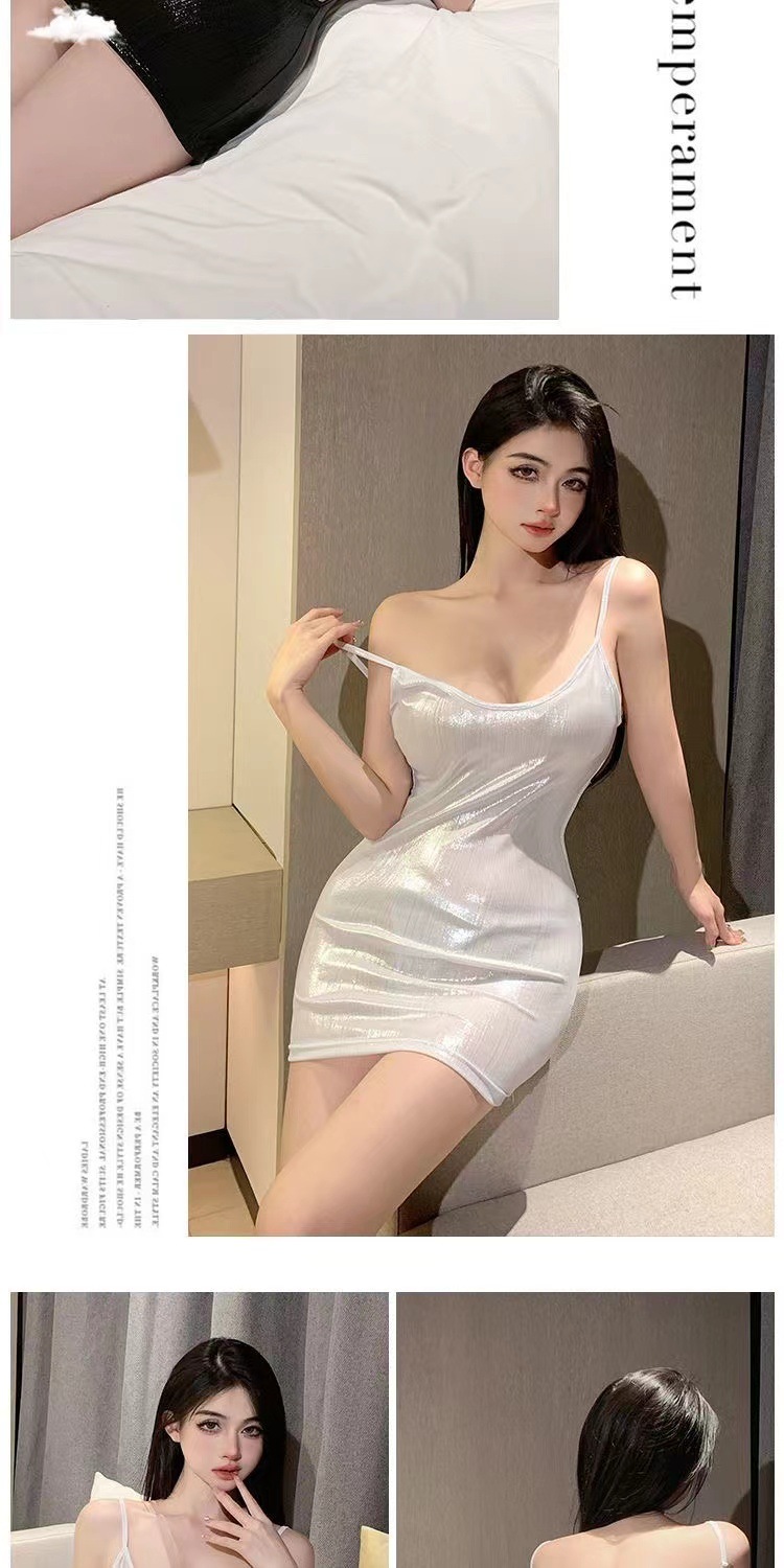 Backless Sling Mini Dress with Ultra-Short Hip Skirt, White Polyester, Summer 2024 — detail image 6