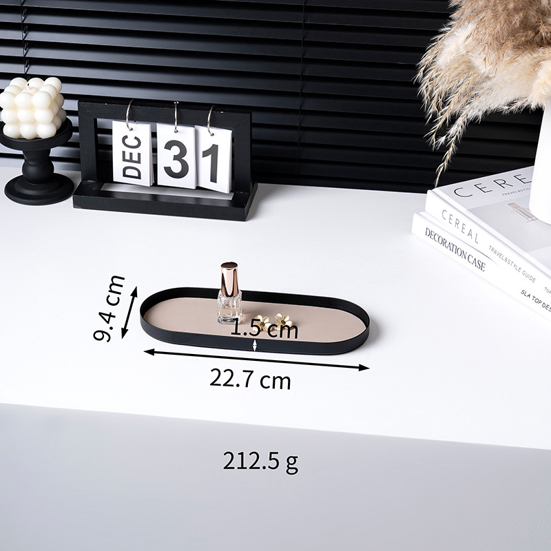 Ornamentación de metal creativa bandeja de decoración de escritorio bandeja de almacenamiento puerta de entrada bandeja de almacenamiento de cuero oblonga