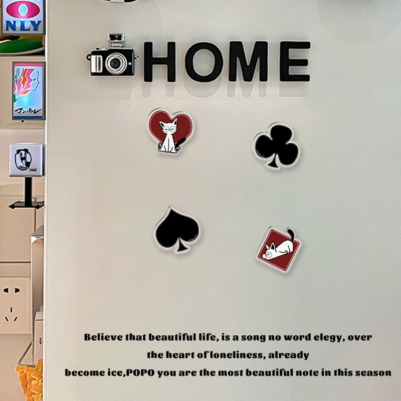 Poker Cat 2024 New Style Refrigerator Sticker Home Entry Door Decoration Magnetic Sticker Advanced Sense Simple Magnetic Sticker