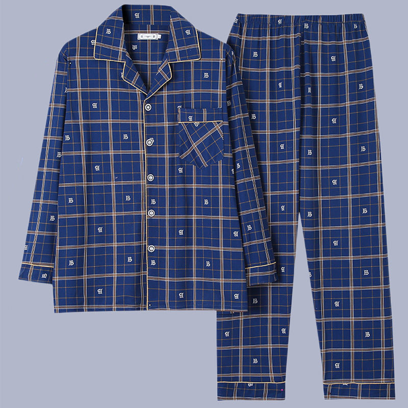 100% algodón pijamas de los hombres de primavera y otoño de manga larga traje de dos piezas más el tamaño suelto de la Juventud de los hombres homewear Delgado