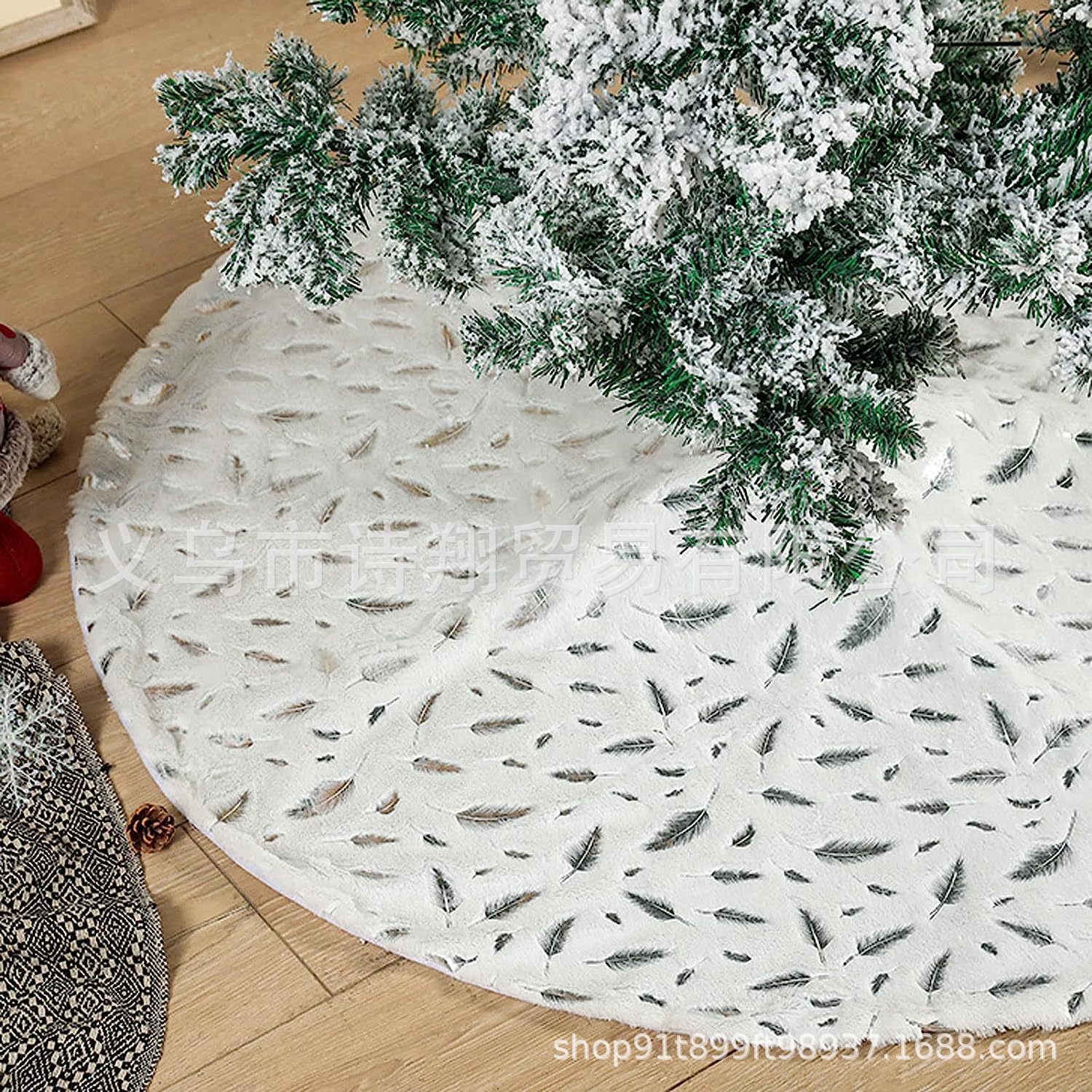 Falda para árbol de Navidad transfronteriza, falda para árbol de lentejuelas con copos de nieve nacarados, falda para árbol bordada de felpa blanca, decoración para árbol de Navidad