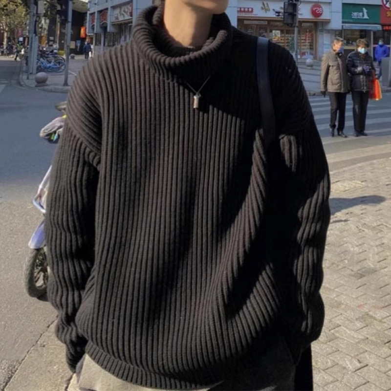 Half Turtleneck Knitwear Men's Autumn and Winter Lazy American Couple Knitwear Oversize Pure Black Wool Half Turtleneck Knitwear Men's Autumn and Winter Lazy American Couple Knitwear Oversize Pure Black Wool