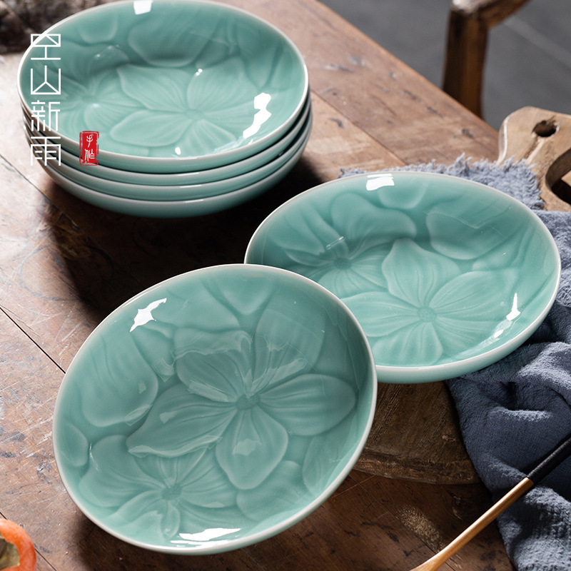 Empty Mountain Xinyu Longquan Celadon dish bone dish creative household plate ceramic Western plate hotel tableware plate