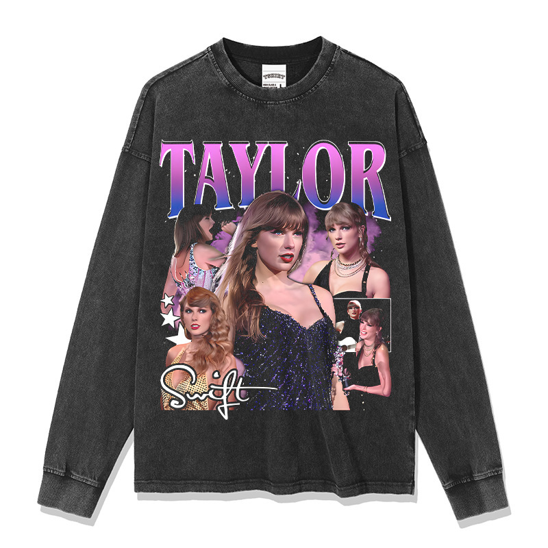 Taylor Swift estilo americano de la calle marca de moda impresión retro hacer viejo lavado pesado suelto manga corta