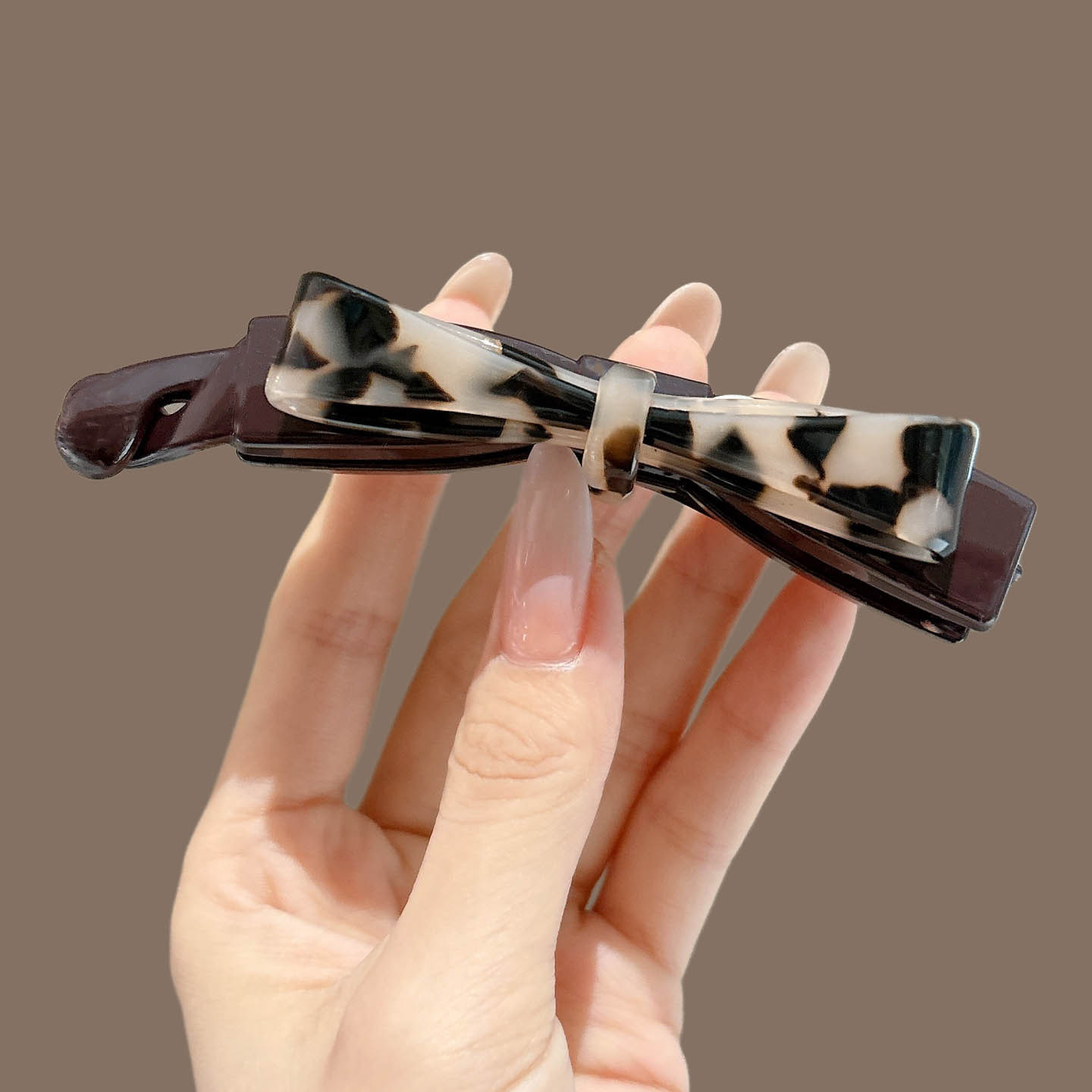 2# gray leopard print bow banana clip, approximately 11cm