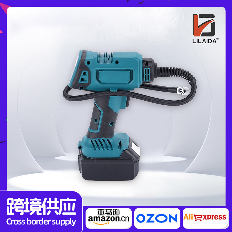 外贸跨境新款无线充气泵锂电车载两用打气泵多功能数显立式打气泵