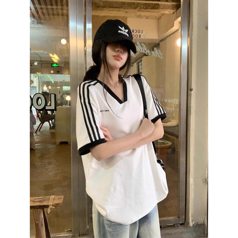 American Style Trendy Brand V-neck Short-sleeved T-shirt Women's Summer Design Sense Niche Loose Casual Lazy Style Half-sleeved Sports Top