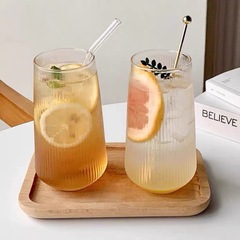 夏ストライプ高ホウケイ酸ガラス冷たいドリンクカップ大容量ミルク朝食カップ透明ガラスジュース単層カップ