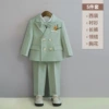 Green jacket, set, trousers, shirt, yellow bow tie lapel pin, 5 pieces