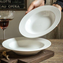 盘子ins高颜值简约陶瓷纯白盘子家用深盘螺纹沙拉意面西餐盘高端