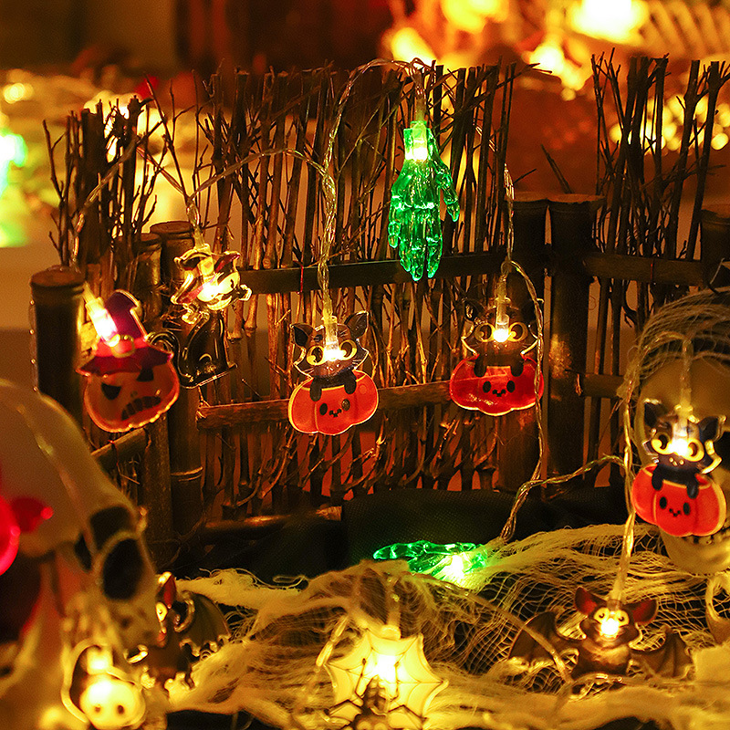 Arreglo de escena de cadena de luces de Halloween de Amazon cadena de luces LED de calabaza decoración de vacaciones al aire libre cadena de luces LED de Halloween