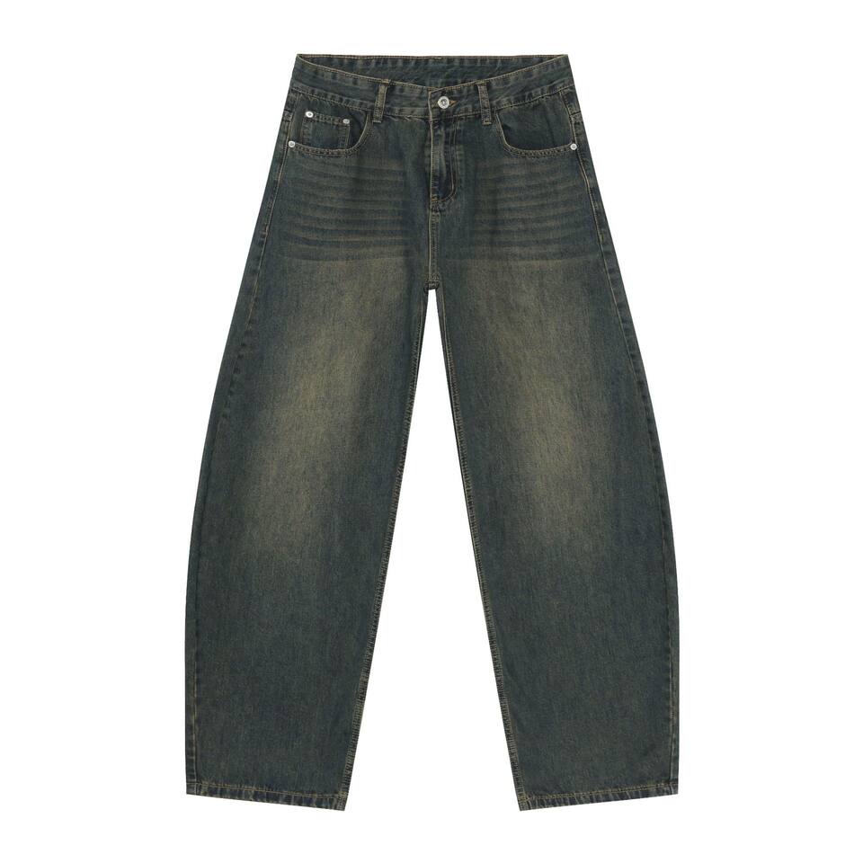 Quần jean nam ống rộng dáng suông cạp vừa phong cách đường phố — Denim đen, Làm cũ, Màu trắng, Màu xanh lam