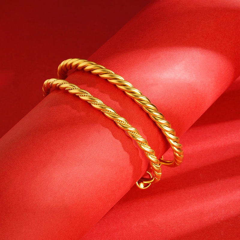 De largo tiempo no se desvanece antiguo arena oro giro abierto-boca pulsera de cobre genuino imitación oro pulsera suministro directo de fábrica Live Broadcast caliente