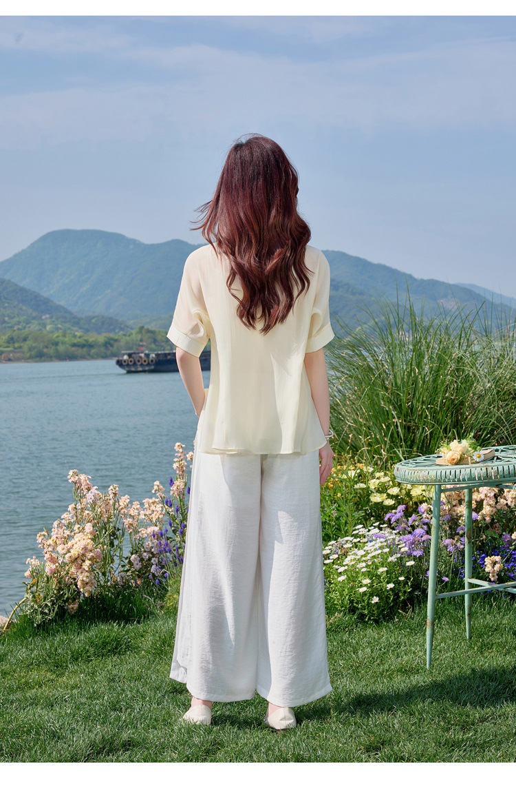Bộ đồ mùa hè nữ Tencel cao cấp áo hai dây quần ống rộng ba món SY2697 — Bộ màu như hình chi tiết 19