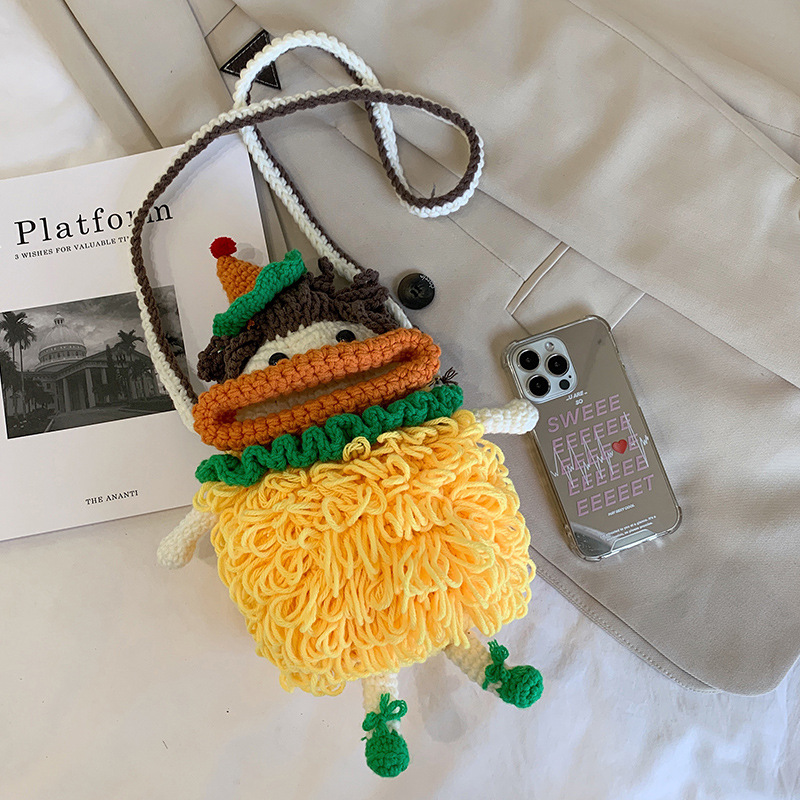 Douyin popolare salsiccia bocca grande bocca borsa per cellulare borsa fatta a mano all'uncinetto fai da te in lana per maglieria borsa divertente portachiavi_voghion.com