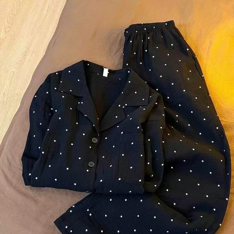 轻奢感星星云朵棉睡衣女春秋季长袖甜美家居服套装可外穿跨境直销