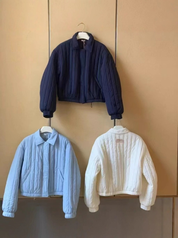 彩色织唛竖条纹理25秋冬翻领小个子轻盈棉服甜美韩版宽松棉衣外套|undefined