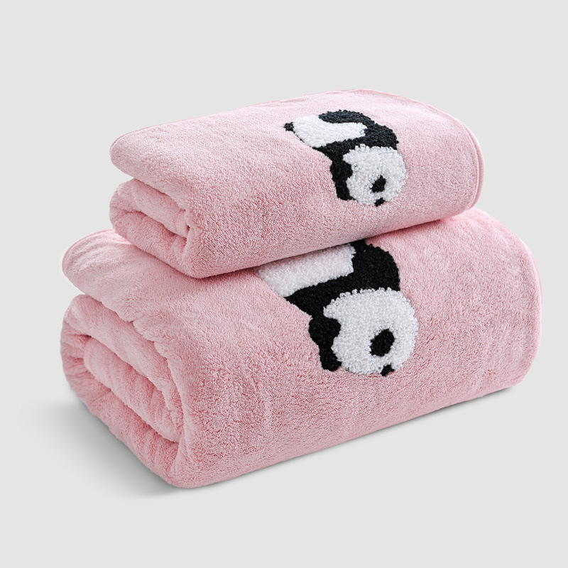 Panda Bath Towel, Coral Velvet Material, Water-Absorbent and Lint-Free, Face Towel, Bath Towel Set, Cartoon Cute