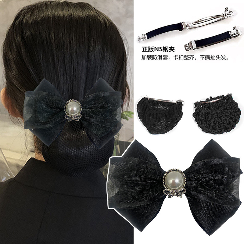 New Black Chiffon Bow Professional Hair Accessory for Women in Summer, Korean High-Quality Spring Clip
