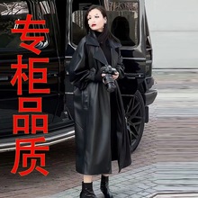 感时尚气质长款过膝皮衣外套女秋冬新款宽松软皮机车夹克