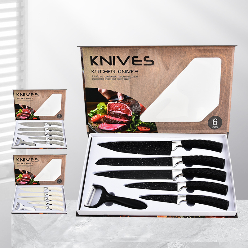 Cuchillo de mango de diamante de acero inoxidable 6 piezas cuchillo negro cuchillo de fruta cuchillo de cocina cuchillo de cocina cuchillo de cocina caja de regalo