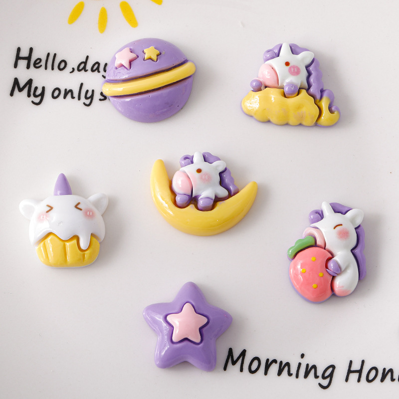 Unicornio estrella de dibujos animados DiDi accesorios de resina crema pegamento para el cabello de la caja del teléfono móvil agujero agujero hebilla material de pegatina de refrigerador