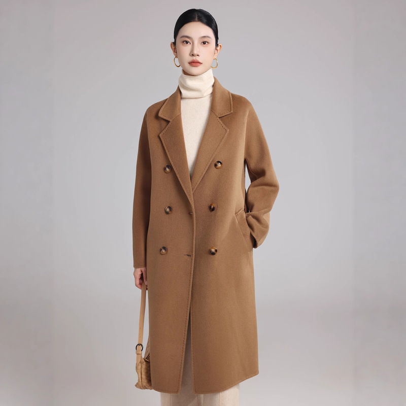 Classic 801 Classy Version 10% Cashmere 90% Australian Wool Double-Sided Woolen Outwear Women's Loose Long Cashmere Outwear Jacket