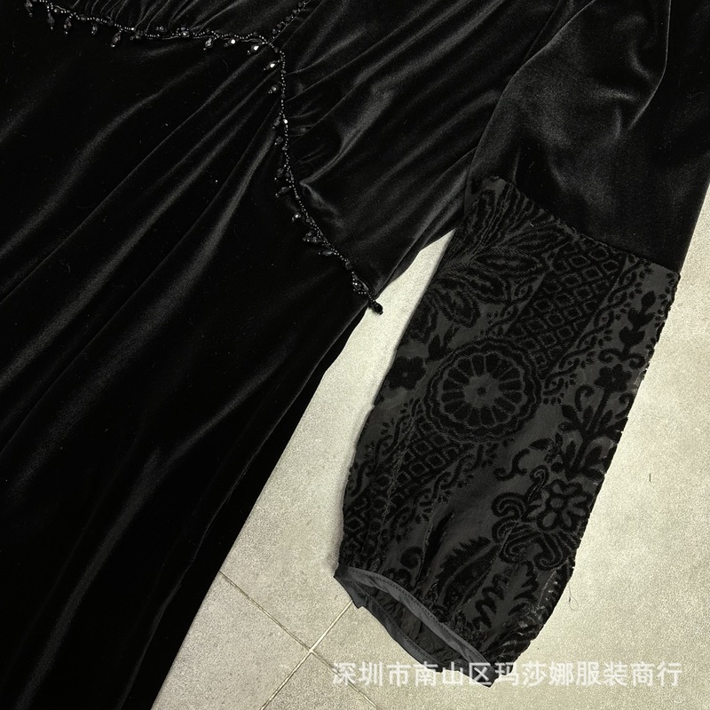 轻奢高级感连衣裙春秋新款宽松显瘦洋气网纱拼接醋酸丝绒长袖裙子|undefined