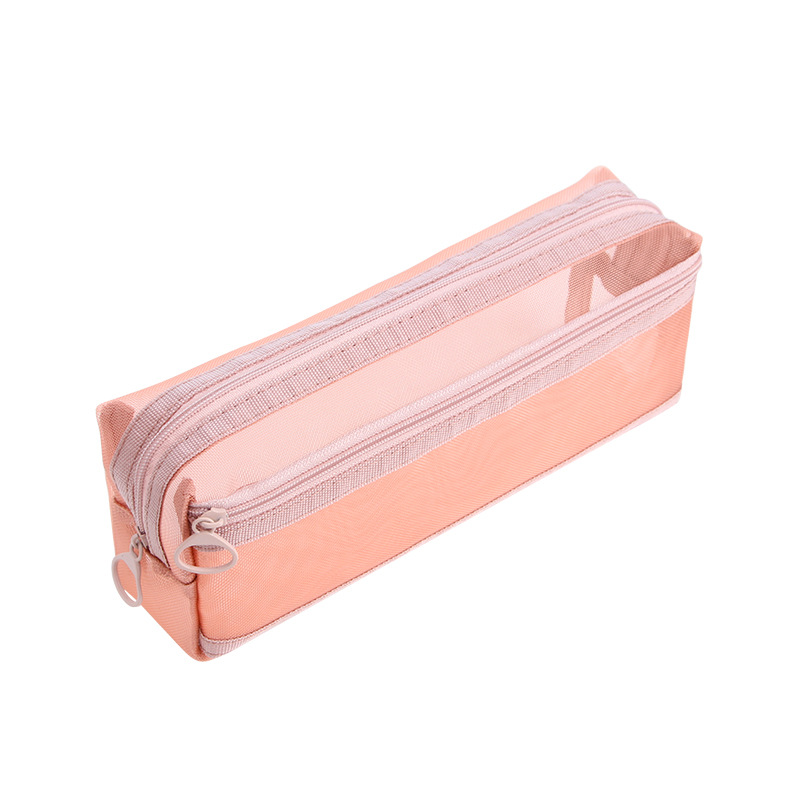 Nueva bolsa de lápiz de doble capa de malla de nylon bolsas de papelería especiales para exámenes de estudiantes bolsas de lápiz transparentes portátiles al por mayor