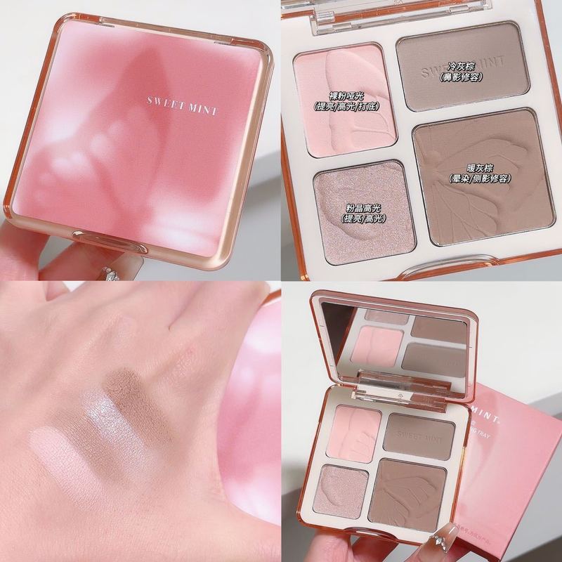 SWEET MINT 初心者向け 4色コントゥアリングパレット マットブライトニングベース ハイライトノーズシャドウ シャドウコントゥアリングオールインワンパレット|undefined