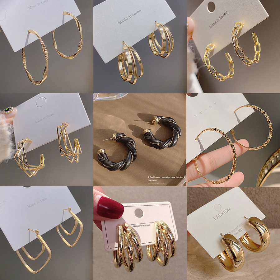 925銀針韓國誇張金屬耳圈女個性幾何耳環 圓圈復古耳飾 ins冷淡風