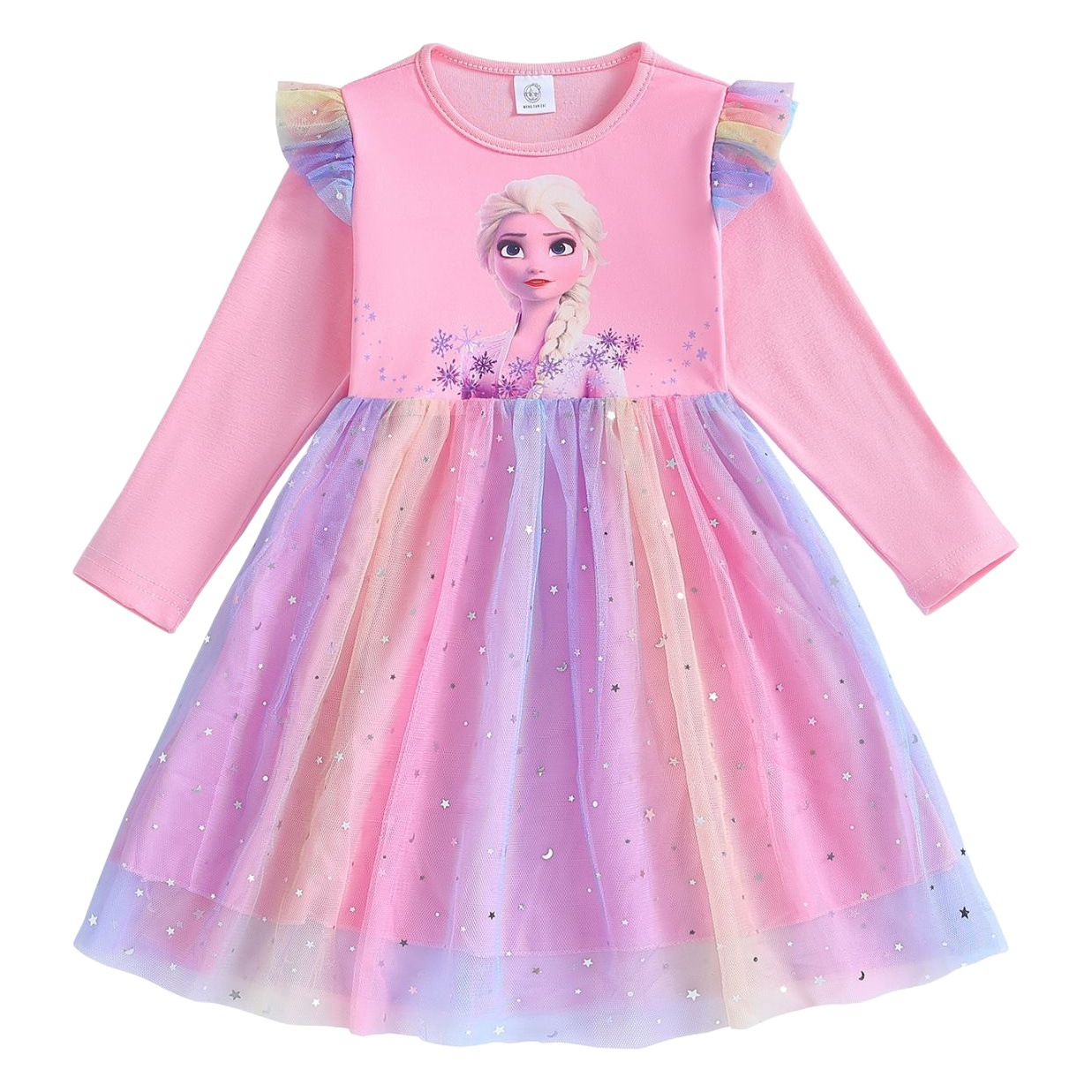 Frozen princesa Elsa vestido de las muchachas de manga larga vestido de otoño ropa de los niños Elsa vestido de verano ropa de los niños