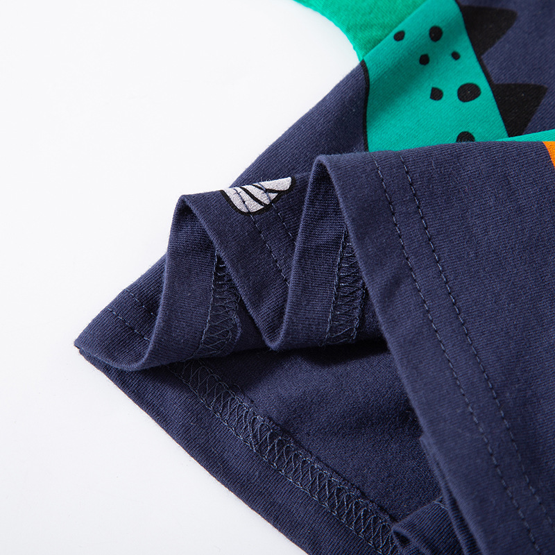 2024 Camiseta de manga corta de cuello redondo de algodón para niños camiseta de media manga de dinosaurio de verano para niños entrega de una pieza