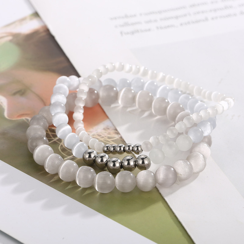 Retro Solid Color Stainless Steel opal Beaded Bracelets 1 Piece