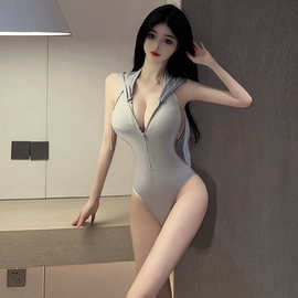 性感诱惑情趣内衣露乳深v拉链露背制服紧身开档cos兔女郎连体套装