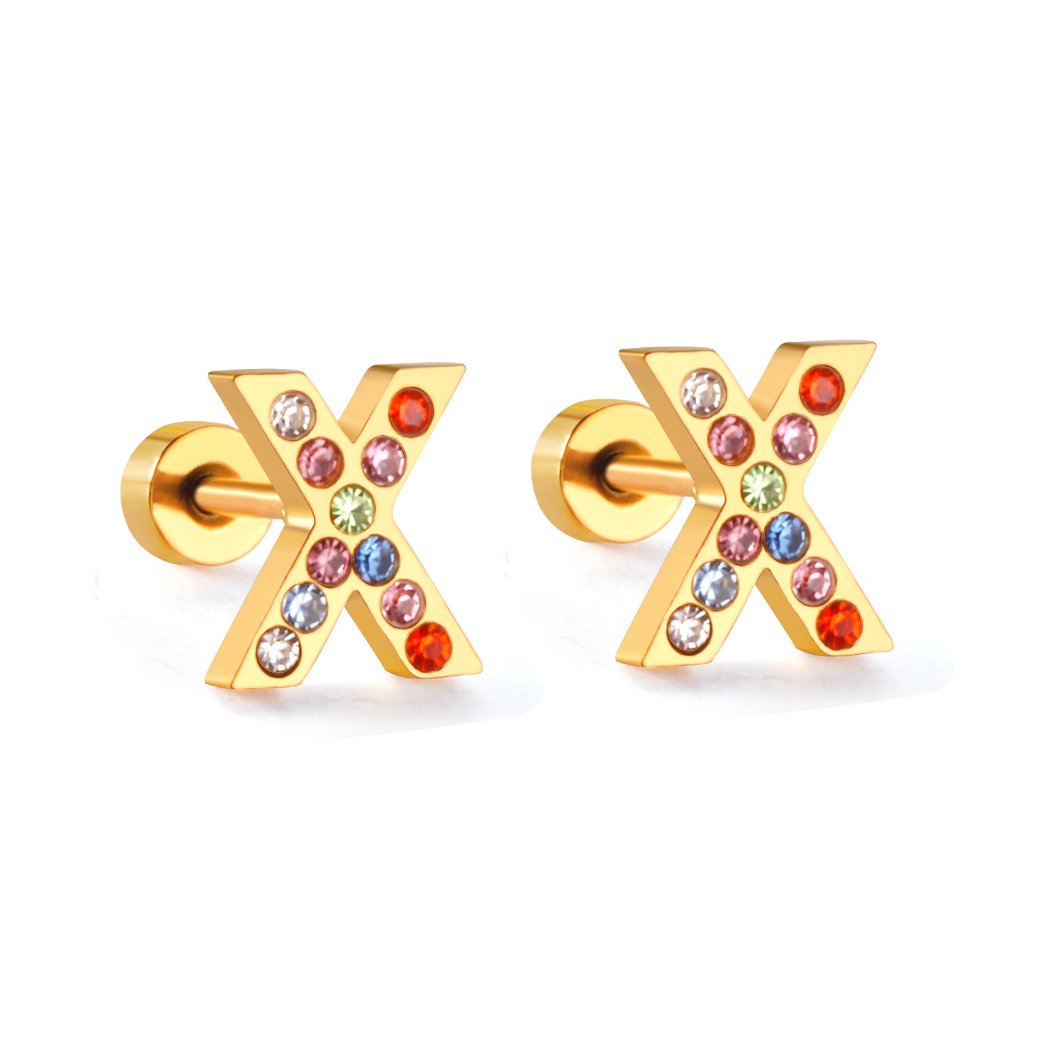 Fashion Letter Stainless Steel Inlay Zircon Ear Studs 1 Pair display picture 57