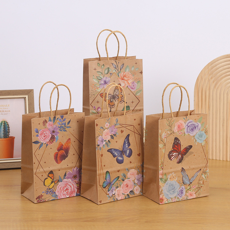 New kraft paper butterfly paper bag portable gift bag clothing packaging gift packaging flowers and plants gift bag wholesale