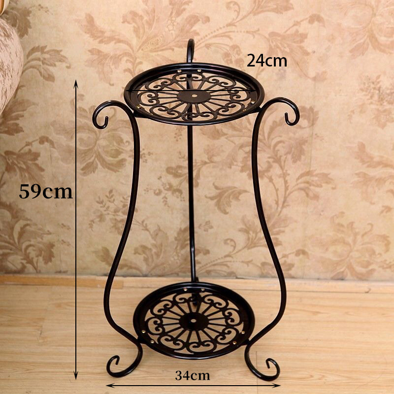 60# Manufacturer Wholesale European Style Iron Wrought Flower Stand Double Layer Indoor Plant Pot Stand Balcony Outdoor Floor Standing End Table
