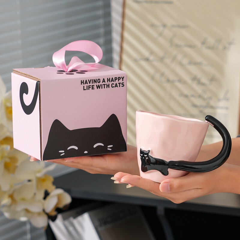 Cross-Border Ceramic Mug with Cat Tail Design, High Aesthetic Value, Cute Household Breakfast Cup, Ceramic Souvenir, Drinking Cup Cross-Border Ceramic Mug with Cat Tail Design, High Aesthetic Value, Cute Household Breakfast Cup, Ceramic Souvenir, Drinking Cup