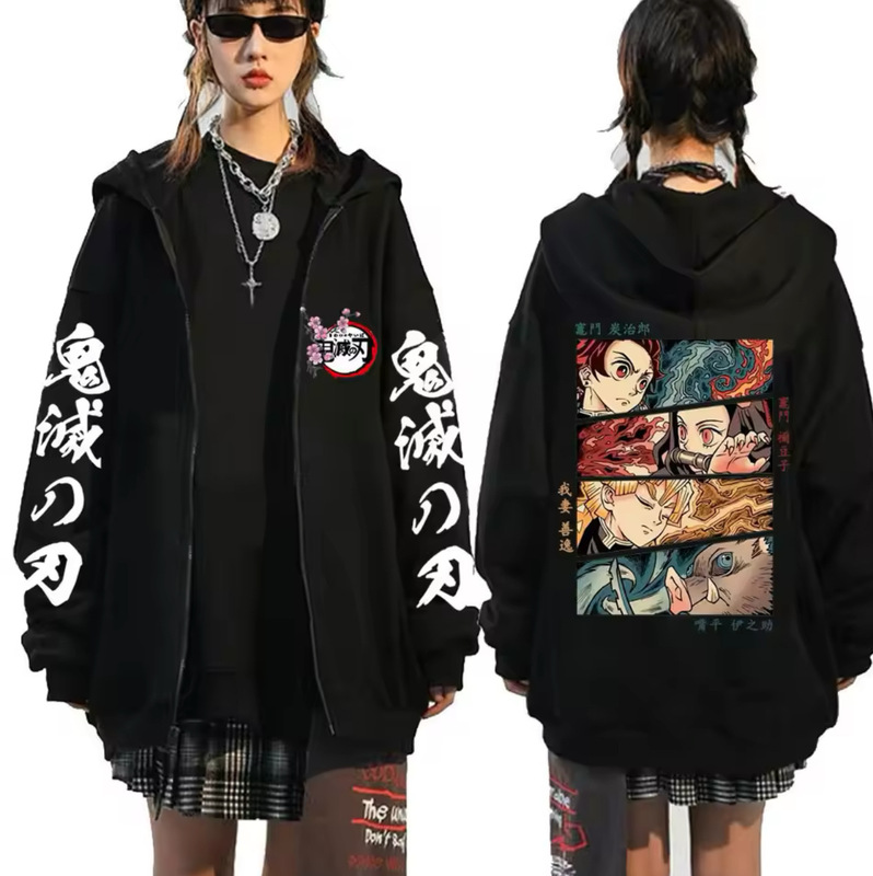 Cross-Border Japanese Anime Print Hooded Zipper Cardigan Sweatshirt Men's Loose Hoodie Trendy Versatile Jacket Top