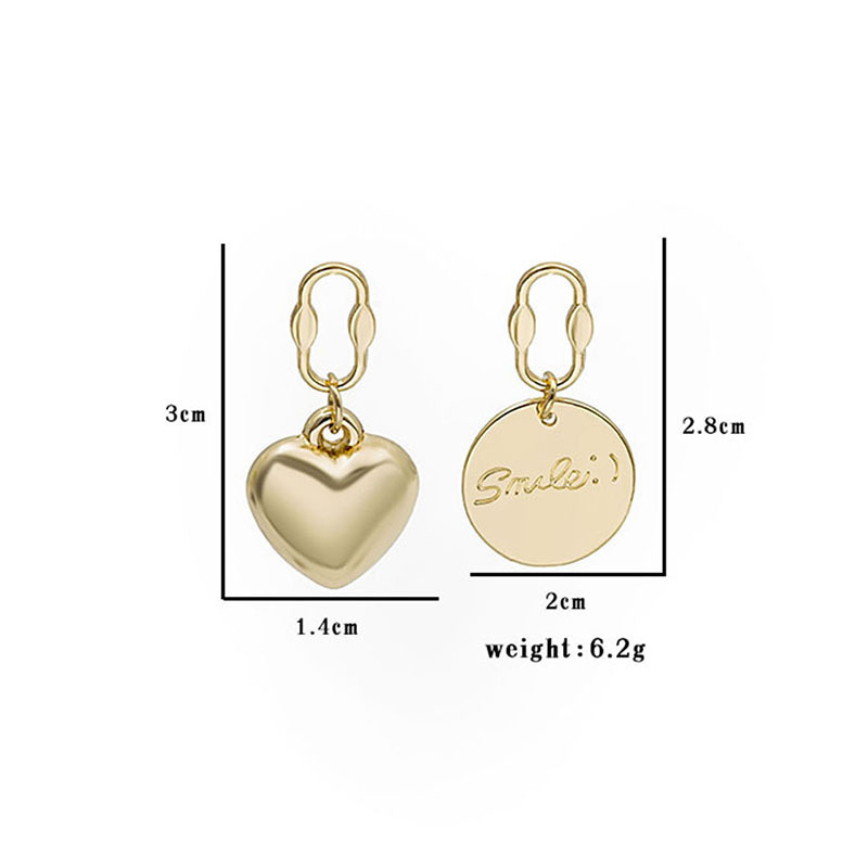 Simple Style Round Heart Shape Alloy Asymmetrical Gold Plated Earrings display picture 1