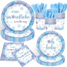 迎生蓝色雪花派对纸盘一次性纸杯纸巾餐具冬款餐盘儿童生日餐具
