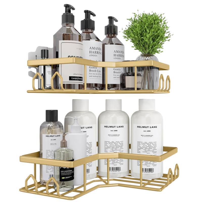 2-Piece Set of Self-Adhesive Shower Shelves, Stainless Steel Corner Storage Rack, Large Capacity, No-Drill Bathroom Storage
