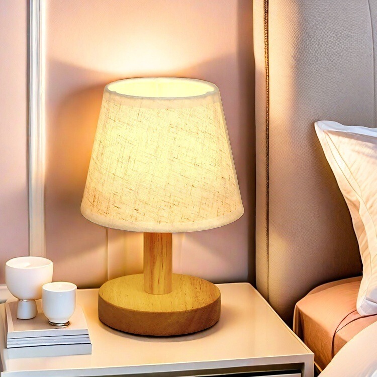 Creative Solid Wood Fabric USB Decorative Small Table Lamp Bedroom Bedside Lamp Study Dormitory Led Night Light Atmosphere Light