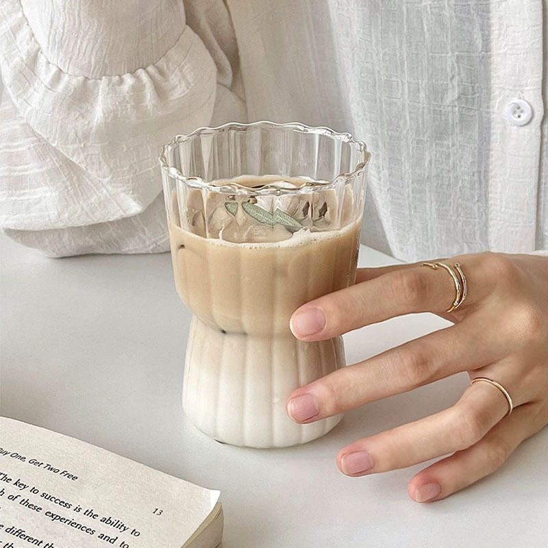 Taza de vidrio de alta borosilicona vertical creativa Taza de desayuno de leche de gran capacidad Taza de jugo de bebida de vidrio transparente