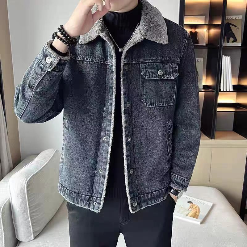 Herrenbekleidung Jeansjacke Herren Herbst und Winter plus samtverdickte neue vielseitige hübsche Hip-Hop-Lammfelljacke_voghion.com