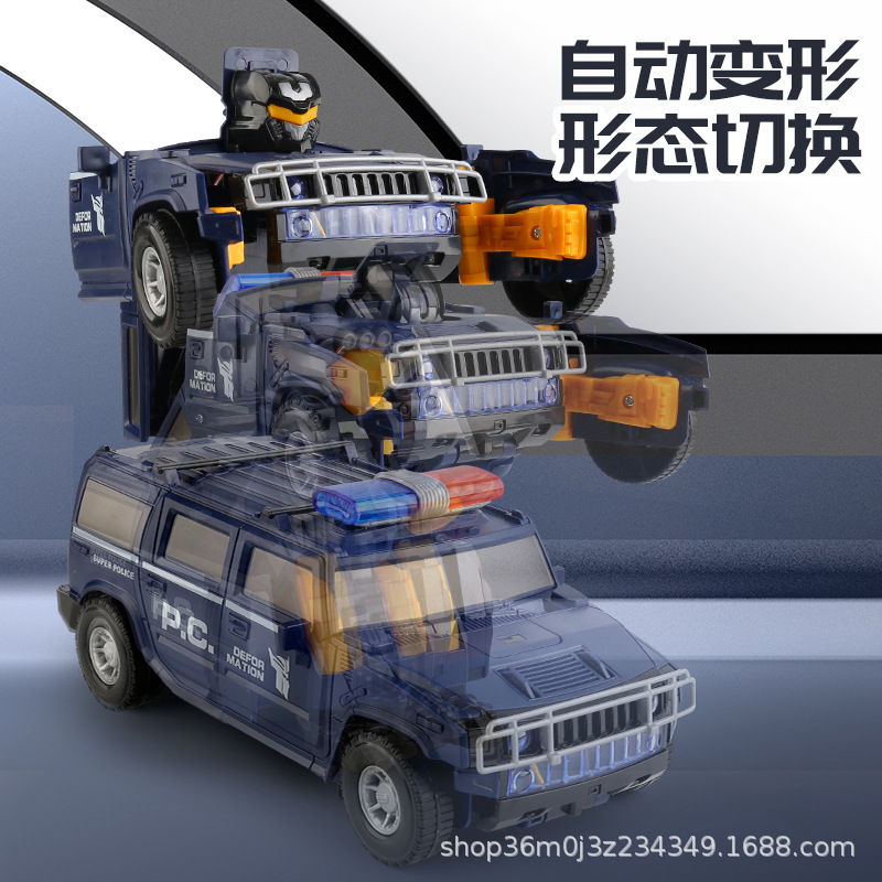 Juguetes de chatarra de la misma popularidad en línea niños Hummer eléctrico deformación coche de policía robot de proyección de música coche de juguete universal